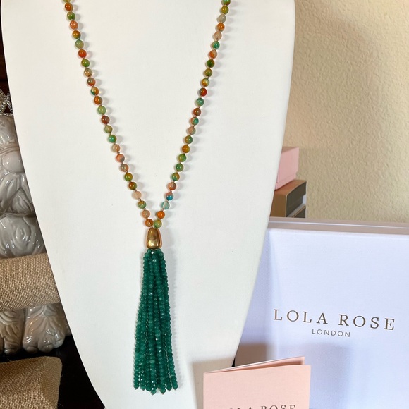 Lola Rose London Long Rainbow Agate & Green Jade Tassel Necklace - Picture 1 of 6